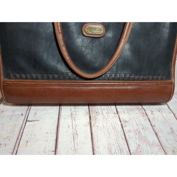 Kathie Lee 1990s Vintage Briefcase Tote Bag Handbag Brown Cognac Leather - Picture 8 of 9